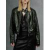 imageBellivera Faux Leather Jacket Women Motorcycle Zipper Bomber PU Bike Coat with PocketsGreen Faux Leather Jacket