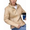 imageBellivera Faux Leather Jacket Women Motorcycle Zipper Bomber PU Bike Coat with PocketsKhaki Casual Jacket