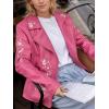 imageBellivera Women Faux Leather Jacket Studded Rivet Floral Moto Biker CoatPink
