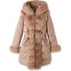 imageBellivera Women Faux Leather Winter Trendy puffer jacket waterresistant Thicken Bubble Coat with Fur Hood and BeltApricot