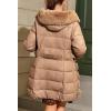 imageBellivera Women Faux Leather Winter Trendy puffer jacket waterresistant Thicken Bubble Coat with Fur Hood and BeltApricot