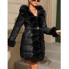 imageBellivera Women Faux Leather Winter Trendy puffer jacket waterresistant Thicken Bubble Coat with Fur Hood and BeltBlack