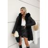 imageBellivera Women Faux Leather Winter Trendy puffer jacket waterresistant Thicken Bubble Coat with Fur Hood and BeltCoal Black