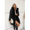 imageBellivera Women Faux Leather Winter Trendy puffer jacket waterresistant Thicken Bubble Coat with Fur Hood and BeltCoal Black