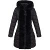 imageBellivera Women Faux Leather Winter Trendy puffer jacket waterresistant Thicken Bubble Coat with Fur Hood and BeltCoal Black