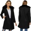 imageBellivera Women Wool Jacket Blend Winter Mid Long Trench Coat Warm Pea OvercoatBlack With Collar