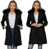 imageBellivera Women Wool Jacket Blend Winter Mid Long Trench Coat Warm Pea OvercoatBlack With Collar