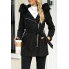 imageBellivera Women Wool Jacket Blend Winter Mid Long Trench Coat Warm Pea OvercoatBlack With Collar Coat