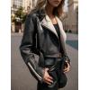 imageBellivera Womens Cropped Faux Leather Jacket Bomber Casual Zip Up Coat PU Moto Bike Outwear with PocketsBlack White Studded