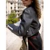 imageBellivera Womens Cropped Faux Leather Jacket Bomber Casual Zip Up Coat PU Moto Bike Outwear with PocketsBlack White Studded