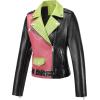 imageBellivera Womens faux leather Motorcycle Jacket Zip up stand with PocketsPinkgreen