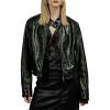 imageBellivera Faux Leather Jacket Women Motorcycle Zipper Bomber PU Bike Coat with PocketsGreen Faux Leather Jacket