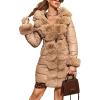 imageBellivera Women Faux Leather Winter Trendy puffer jacket waterresistant Thicken Bubble Coat with Fur Hood and BeltApricot
