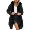 imageBellivera Women Faux Leather Winter Trendy puffer jacket waterresistant Thicken Bubble Coat with Fur Hood and BeltCoal Black