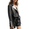 imageBellivera Womens Cropped Faux Leather Jacket Bomber Casual Zip Up Coat PU Moto Bike Outwear with PocketsBlack White Studded
