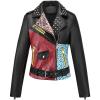 imageBellivera Womens faux leather Motorcycle Jacket Zip up stand with PocketsBlackleopard
