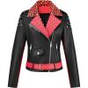 imageBellivera Womens faux leather Motorcycle Jacket Zip up stand with PocketsRedblack