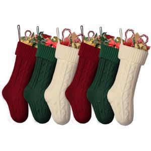 imageBellivera Christmas Stockings 6 Pack Large Size Cable Knitted Xmas Stockings 18 inch Personalized Heart Red ampamp White ampamp Green Hanging Stockings Set for Christmas Decorations
