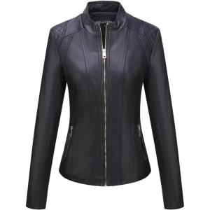 imageBellivera Faux Leather Jackets for Women Motorcycle Stretchy Coat 55 Black S