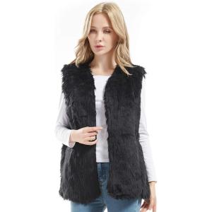 imageBellivera Women Faux Fur Vest Fall Clothes Winter Trendy Warm Sherpa Fleece Sleeveless Outwear 393 Black L