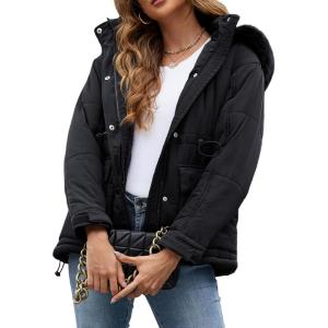 imageBellivera Women Twill Parka Jacket Winter Trendy Warm Hood Coat with Faux Fur CollarBlack