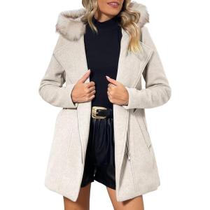 imageBellivera Women Wool Jacket Blend Winter Mid Long Trench Coat Warm Pea OvercoatBeige Apricot With Collar Coat