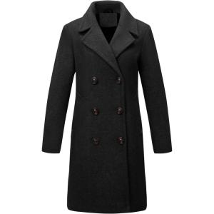 imageBellivera Women Wool Jacket Blend Winter Mid Long Trench Coat Warm Pea OvercoatBlack