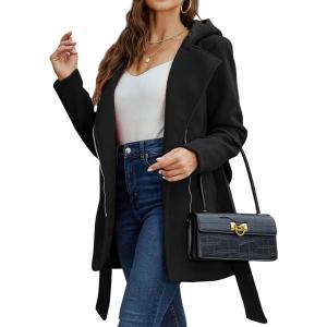 imageBellivera Women Wool Jacket Blend Winter Mid Long Trench Coat Warm Pea OvercoatBlack Coat