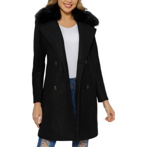 imageBellivera Women Wool Jacket Blend Winter Mid Long Trench Coat Warm Pea OvercoatBlack With Collar