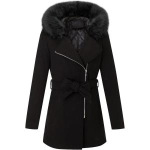 imageBellivera Women Wool Jacket Blend Winter Mid Long Trench Coat Warm Pea OvercoatBlack With Collar Coat