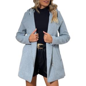 imageBellivera Women Wool Jacket Blend Winter Mid Long Trench Coat Warm Pea OvercoatBlue Coat