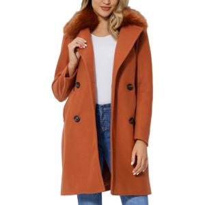 imageBellivera Women Wool Jacket Blend Winter Mid Long Trench Coat Warm Pea OvercoatBrown With Collar
