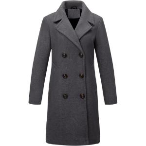 imageBellivera Women Wool Jacket Blend Winter Mid Long Trench Coat Warm Pea OvercoatDark Gray