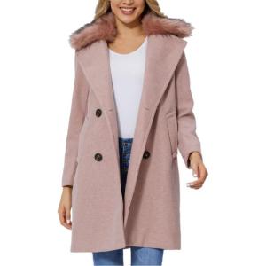 imageBellivera Women Wool Jacket Blend Winter Mid Long Trench Coat Warm Pea OvercoatPink With Collar