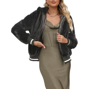 imageBellivera Womens Faux Fur Coat Shearling Fluffy Fuzzy Shaggy Hood SherpaLined Fleece JacketGrey Tops