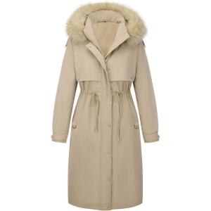 imageBellivera Womens Plus Size Parka Jacket Long Winter Warm Hooded Zipper CoatBeige