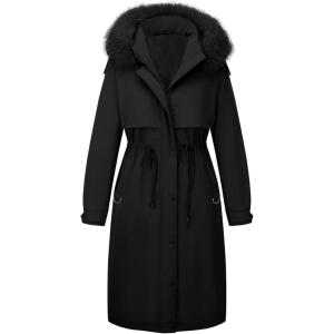 imageBellivera Womens Plus Size Parka Jacket Long Winter Warm Hooded Zipper CoatBlack Parka