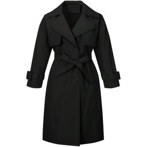 imageBellivera Womens Trench Coat Long Loose Jacket Spring Fall Overcoat with Belt G2233 BLACK L