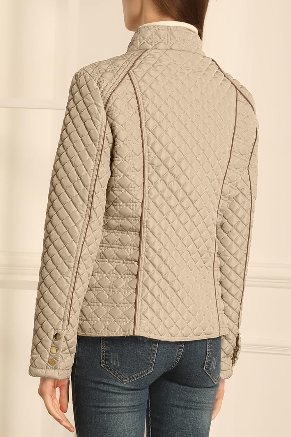 imageBellivera Womens Stand Collar Lightweight Quilted Puffer Jacket Padded Zip Coat for Spring and WinterBeige