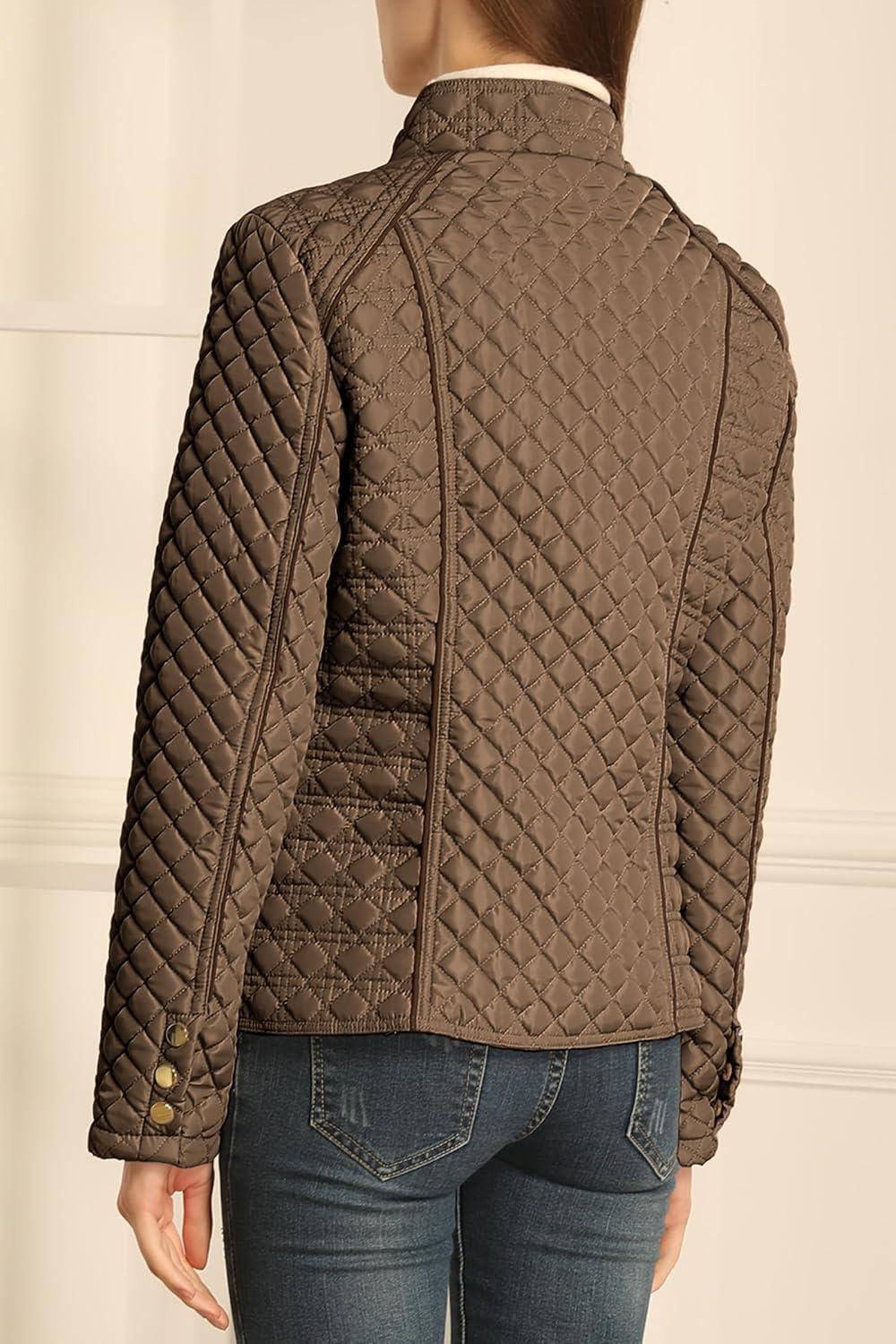 imageBellivera Womens Stand Collar Lightweight Quilted Puffer Jacket Padded Zip Coat for Spring and WinterBrown