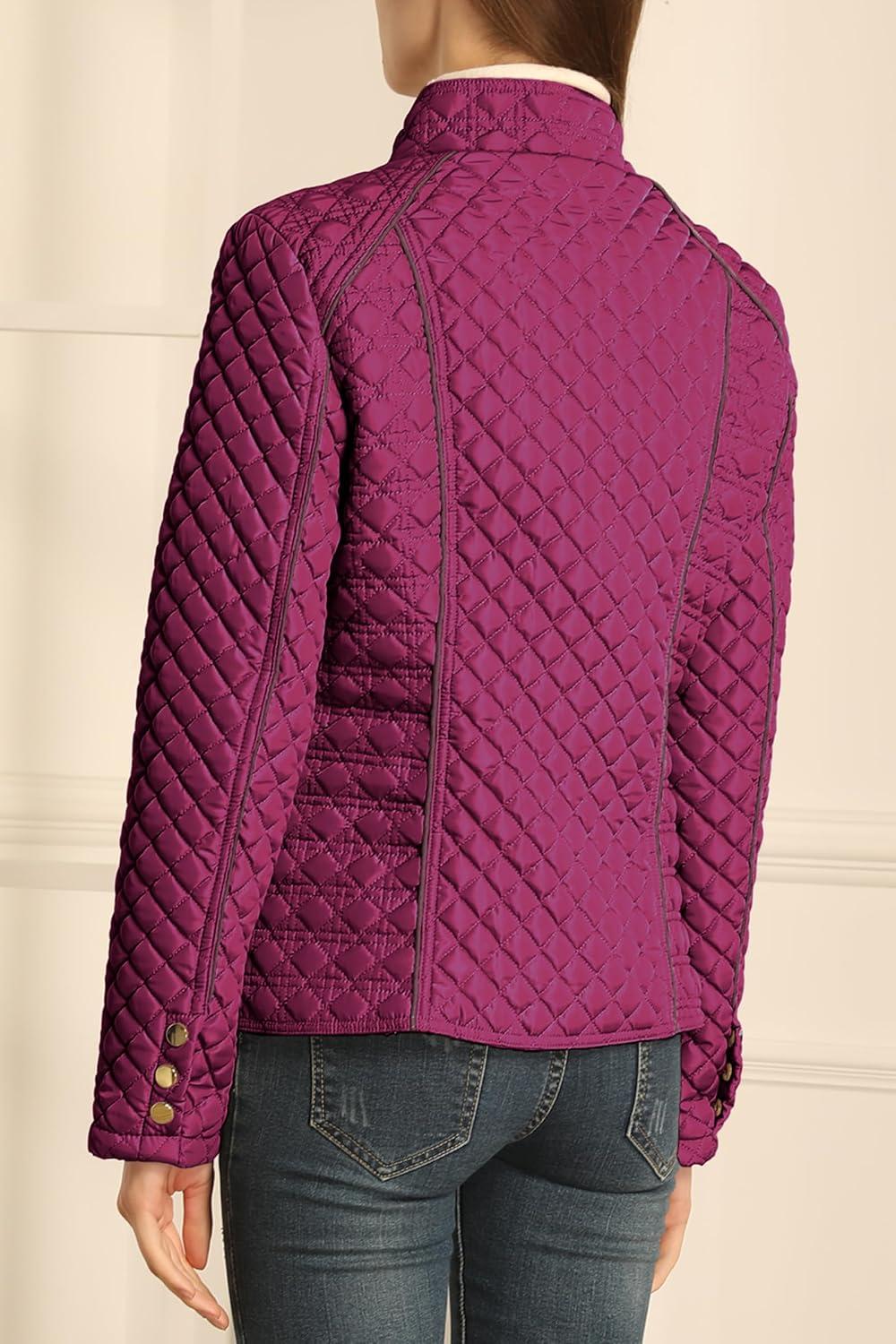 imageBellivera Womens Stand Collar Lightweight Quilted Puffer Jacket Padded Zip Coat for Spring and WinterRed
