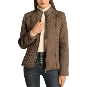 imageBellivera Womens Stand Collar Lightweight Quilted Puffer Jacket Padded Zip Coat for Spring and WinterBrown