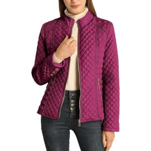 imageBellivera Womens Stand Collar Lightweight Quilted Puffer Jacket Padded Zip Coat for Spring and WinterRed