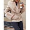 imageBellivera Women Faux Leather Jacket Winter Long Sleeve Zip Belt Coat with Fur CollarBeige