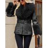 imageBellivera Women Faux Leather Jacket Winter Long Sleeve Zip Belt Coat with Fur CollarBlack