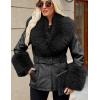 imageBellivera Women Faux Leather Jacket Winter Long Sleeve Zip Belt Coat with Fur CollarBlack