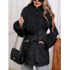imageBellivera Women Faux Leather Jacket Winter Long Sleeve Zip Belt Coat with Fur CollarBlack Jacket