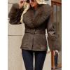 imageBellivera Women Faux Leather Jacket Winter Long Sleeve Zip Belt Coat with Fur CollarCoffee