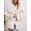 imageBellivera Women Faux Leather Jacket Winter Long Sleeve Zip Belt Coat with Fur CollarWhite Jacket