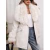 imageBellivera Women Faux Leather Jacket Winter Long Sleeve Zip Belt Coat with Fur CollarWhite Jacket